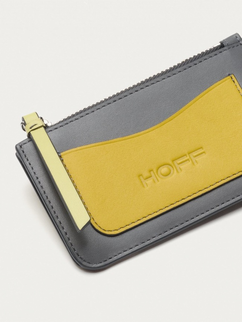 Hoff Lær Coin Cardholder Lommebok Dame Grå Gul | 46590-RPZE