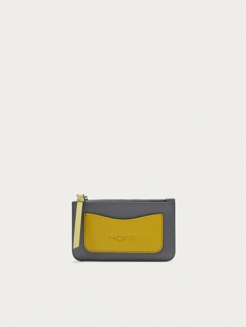 Hoff Lær Coin Cardholder Lommebok Dame Grå Gul | 46590-RPZE