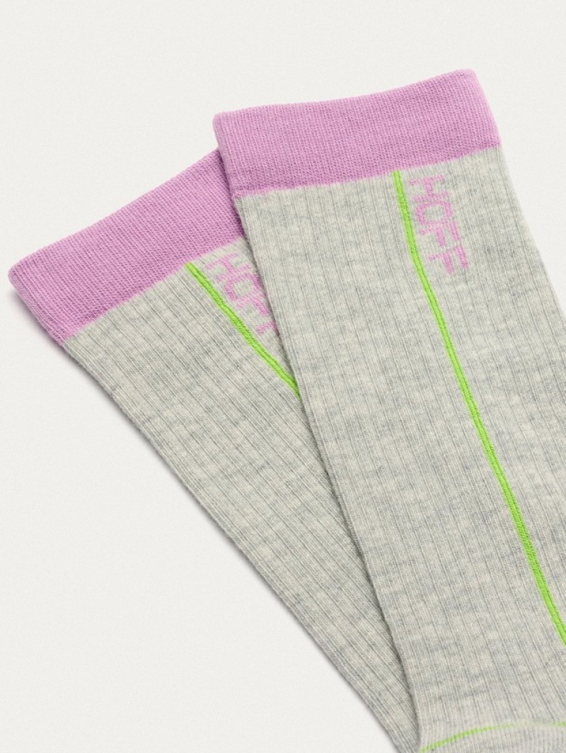 Hoff Stripe Sokker Dame Grå | 72386-MGKV