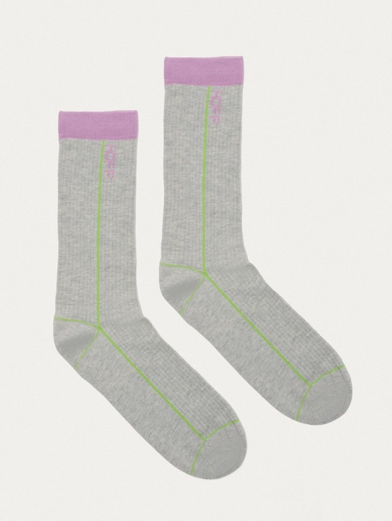 Hoff Stripe Sokker Dame Grå | 72386-MGKV